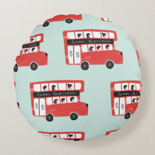 Red London Double Decker Bus Seamless Pattern vint Rond Kussen