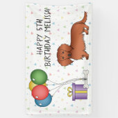 Red Long Hair Dachshund Cartoon Dog Happy Birthday Spandoek (Verticaal)