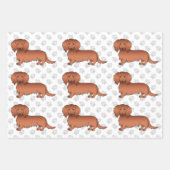 Red Long Hair Dachshund Cartoon Dog Pattern & Paws Inpakpapier Vel (Voorkant 2)