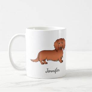 Red Long Hair Dachshund Cute Cartoon Dog & Name Koffiemok
