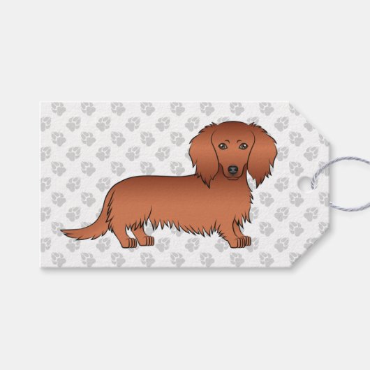Red Long Hair Dachshund Cute Cartoon Dog & Paws Cadeaulabel (Voorkant (Horizontaal))