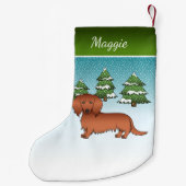 Red Long Hair Dachshund Cute Dog - Winter Forest Kleine Kerstsok (Achterkant)