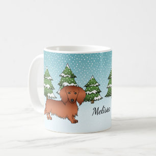 Red Long Hair Dachshund Cute Dog - Winter Forest Koffiemok