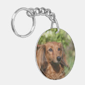 Red Long-haring Miniature Dachshund Sleutelhanger (Voorkant Links)