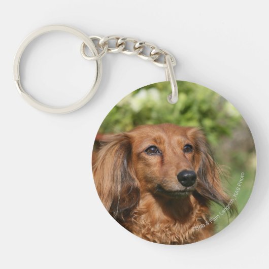 Red Long-haring Miniature Dachshund Sleutelhanger (Voorkant)
