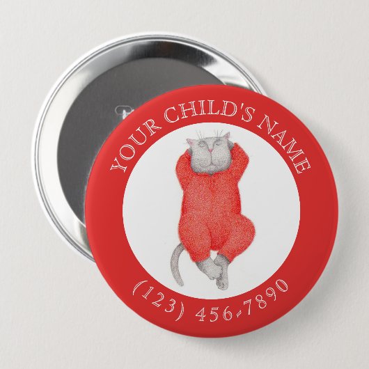 RED LONG JOHNS CAT Child ID Button - Rood (Voorkant /achterkant)