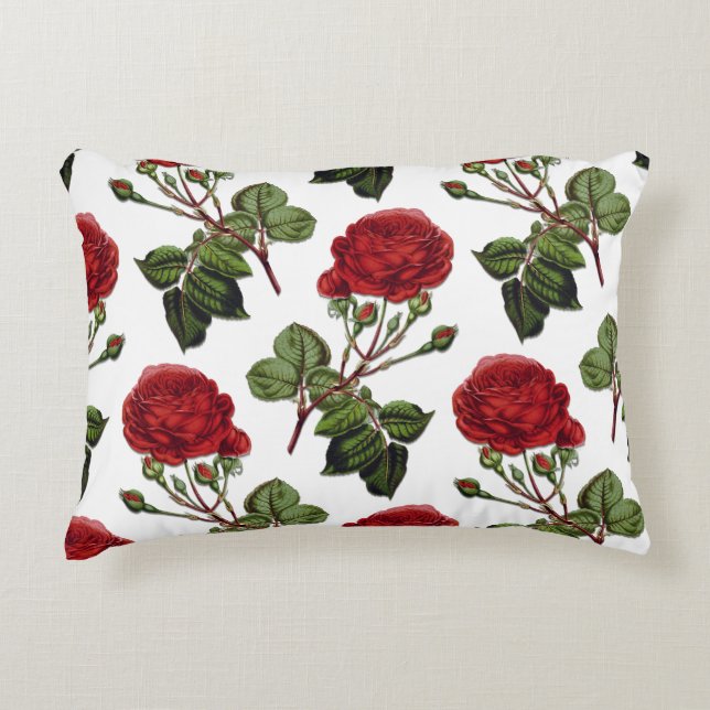 Red Long Stem Roos Patroon Accent Kussen (Voorkant)