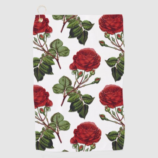 Red Long Stem Roos Patroon Golfhanddoek (Voorkant)