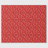 Red Longhorn Bull in Kerstkrans Cadeaupapier (Vlak)