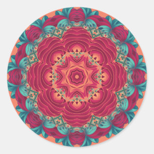 Red Lotus Mandala Ronde Sticker