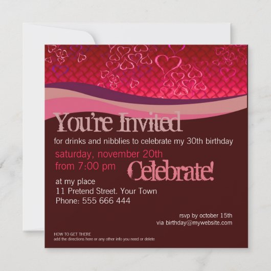 Red Love Bubbles Fête Anniversaire Invitation (Dos)