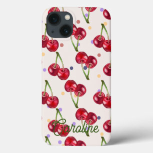 Red Love Cherry Polka Dot gepersonaliseerd iPhone 13 Hoesje