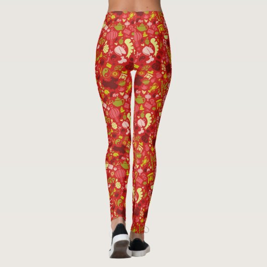 Red Love China All Over Print Pattern Leggings (Achterkant)