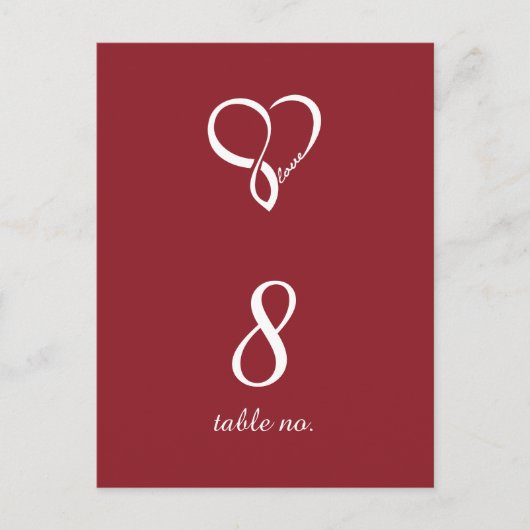 Red Love Heart Mariage Numéro de table Cartes (Devant)