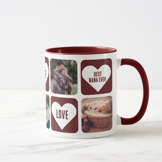 Red Love Heart Photo Best Nana Ever Mug (Droite)