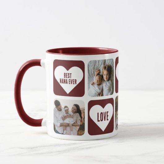 Red Love Heart Photo Best Nana Ever Mug (Gauche)