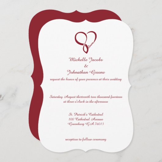 Red Love Heart Wedding Invitations (Devant / Derrière)