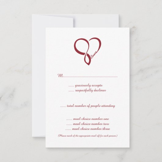 Red Love Heart Wedt Cartes RSVP (Devant)