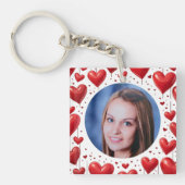 Red Love Hearts Aangepaste foto gepersonaliseerd Sleutelhanger (Voorkant)