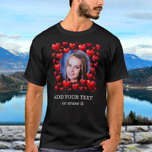 Red Love Hearts Aangepaste Fototekst Gepersonalise T-shirt