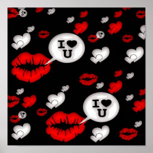 Red Love Hearts and Lips Poster