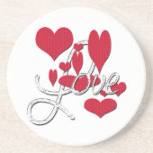 Red Love Hearts Zandsteen Onderzetter (Voorkant)