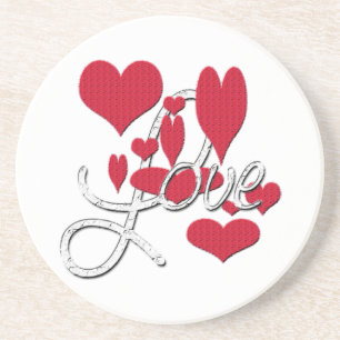 Red Love Hearts Zandsteen Onderzetter
