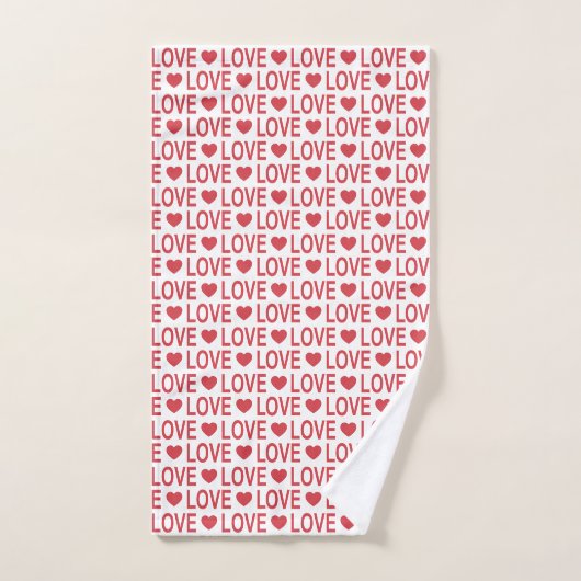 Red Love Pattern Bath Towel Set Bad Handdoek (Handdoek)