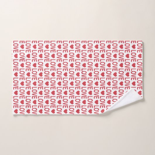 Red Love Pattern Bath Towel Set Bad Handdoek (Handdoek)