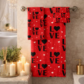 Red LOVE Pattern with Heart Emblems