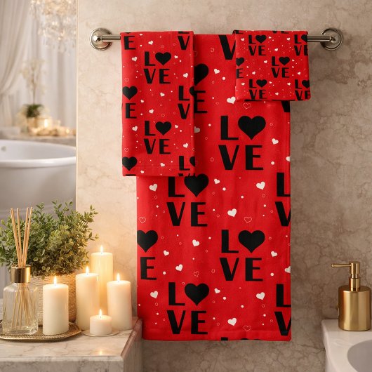 Red LOVE Pattern with Heart Emblems