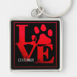 Red Love Paws Personalized Sleutelhanger