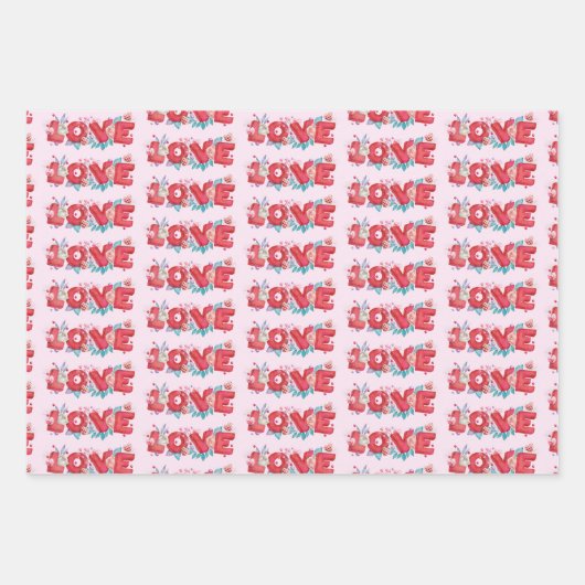 Red Love Text in Block Font Waterverf Pattern Inpakpapier Vel (Voorkant 2)