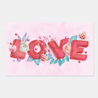 Red Love Text in Bold Block Font Waterverf Rechthoekige Sticker