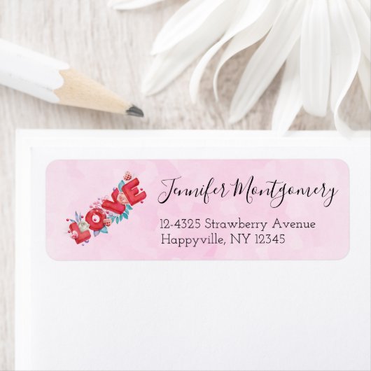 Red Love Text in Bold Block Lettering Etiket (Insitu)