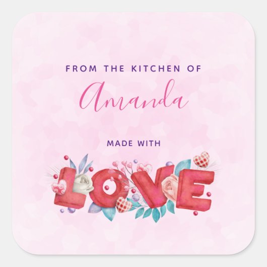 Red Love Text in Bold Block Letters Kitchen Vierkante Sticker (Voorkant)
