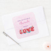 Red Love Text in Bold Block Letters Kitchen Vierkante Sticker (Envelop)