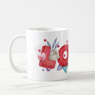 Red Love Text in Bold Block Letters Waterverf Koffiemok