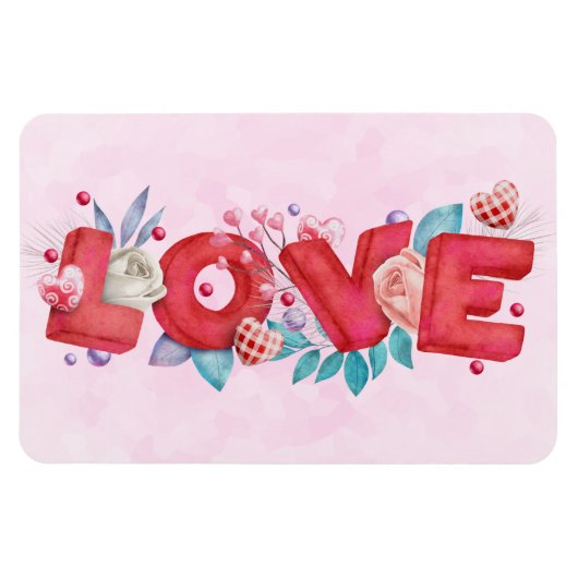 Red Love Text in Bold Block Letters Waterverf Magneet (Horizontaal)