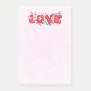 Red Love Text in Bold Block Letters Waterverf Post-it® Notes