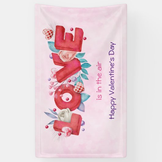 Red Love Text in Bold Block Letters Waterverf Spandoek (Verticaal)