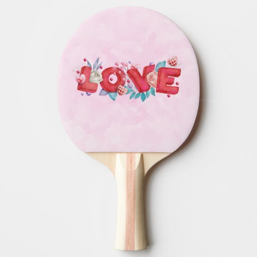Red Love Text in Bold Block Letters Waterverf Tafeltennisbatje (Voorkant)