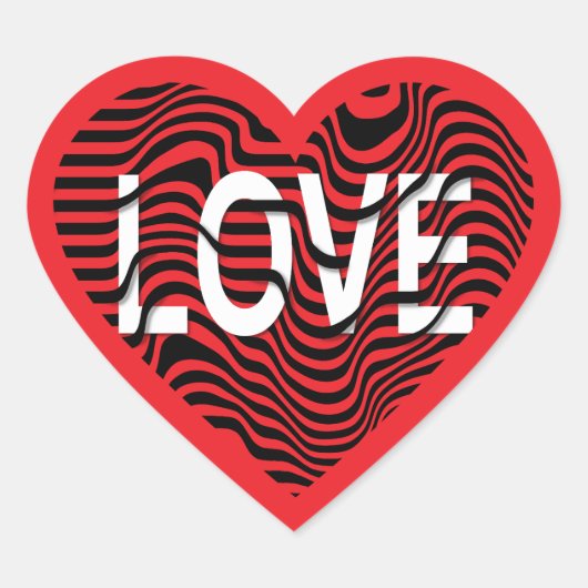 Red LOVE zwart wit gestreept hart modern Sticker (Voorkant)