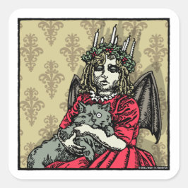 Red Lucia en Cat - Pop Gothic Holiday Vierkante Sticker