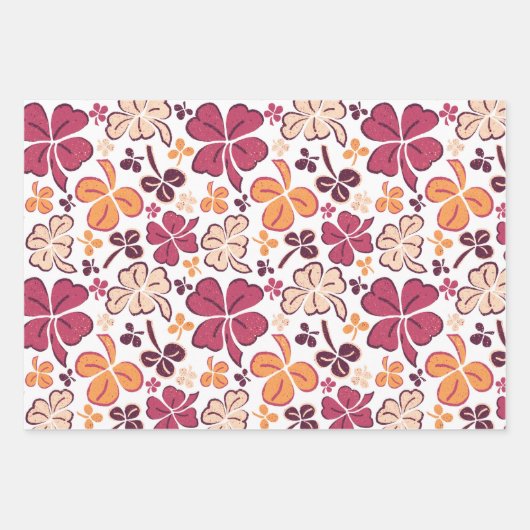 Red Lucky Shamrocks Clover St. Patrick's Day Inpakpapier Vel (Voorkant 2)