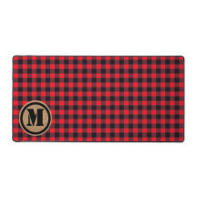 Red Lumberjack Buffel Plaid en Burlap Monogram