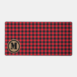 Red Lumberjack Buffel Plaid en Burlap Monogram Bureaumat