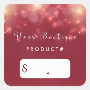 Red Luxe Bokeh Sparkle Elegant Boutique Price Labe Vierkante Sticker