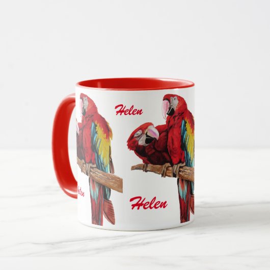 Red Macaw Parrot Damas de Waterverf Mok (Voorkant links)