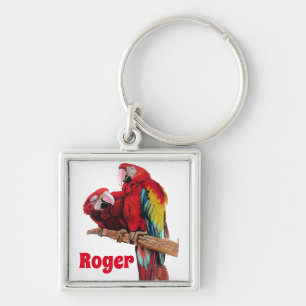 Red Macaw Parrot Waterverf Art Key Ring Sleutelhanger